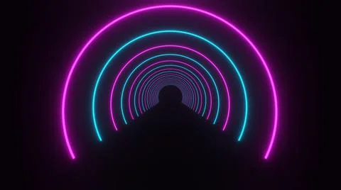 3d rendering, glow lines, tunnel, neon lights, Stock Illustration