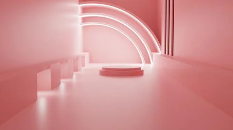 3d rendering, glow lines, tunnels, neon lights, Stock Illustration