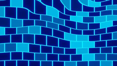 3d rendering of glowing blue brick wall and undulating blocks abstract イラスト素材