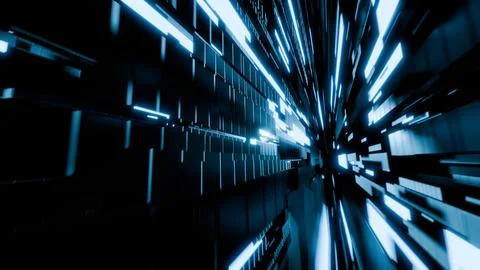 3D rendering of glowing blue cube tunnel. Stock Illustration