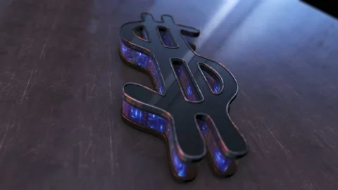 3D rendering of a glowing blue purple neon dollar sign object on a realistic Stock Footage 224363941
