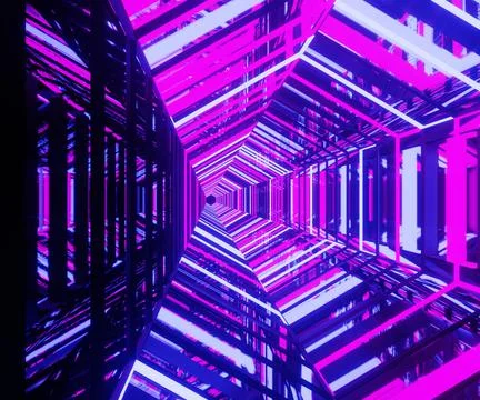 3d rendering, glowing lines, neon lights, abstract psychedelic background Stock Illustration
