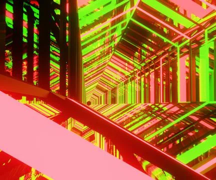 3d rendering, glowing lines, neon lights, abstract psychedelic background Stock Illustration