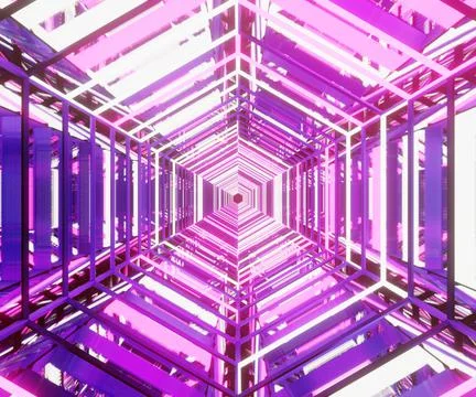 3d rendering, glowing lines, neon lights, abstract psychedelic background Stock Illustration