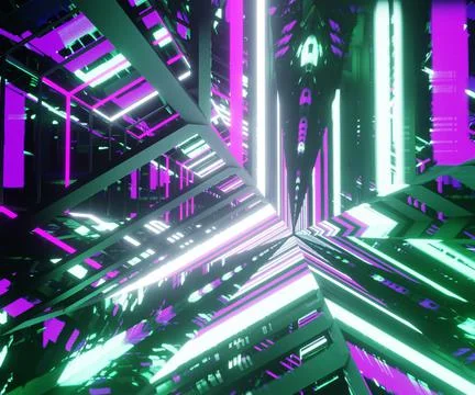 3d rendering, glowing lines, neon lights, abstract psychedelic background Stock Illustration
