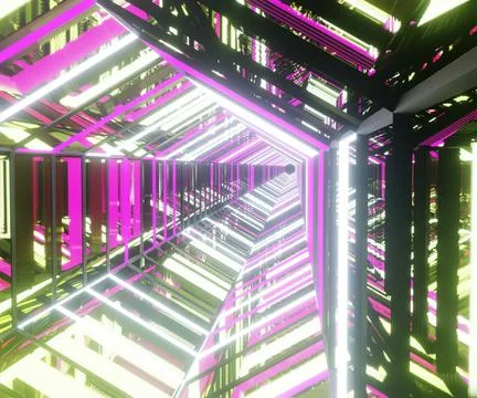 3d rendering, glowing lines, neon lights, abstract psychedelic background Stock Illustration