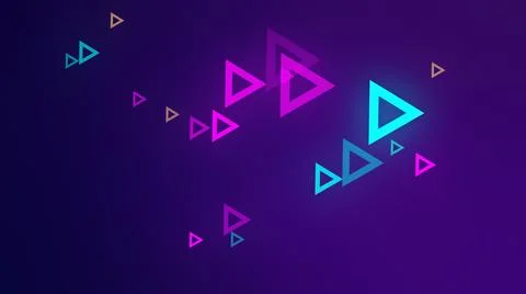 3D rendering of glowing multi-colored triangles in space located at different Illustrazione stock