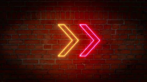 3D rendering of glowing neon arrows on a brick wall background. Can be used t Stock Illustration