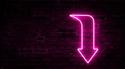 3D rendering of glowing neon arrows on a brick wall background Stock-Illustration