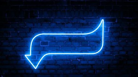3D rendering of glowing neon arrows on a brick wall background Illustrazione stock