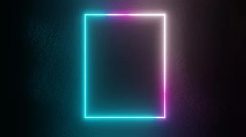 3D rendering of glowing neon circles and square frames on concrete Stock Illustration