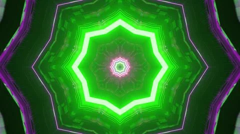 A 3D rendering of a glowing neon green pattern in the shape of an octagon wit Stock Illustration
