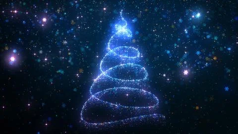 3D rendering of a glowing stylized bright particle Christmas tree 스톡 일러스트