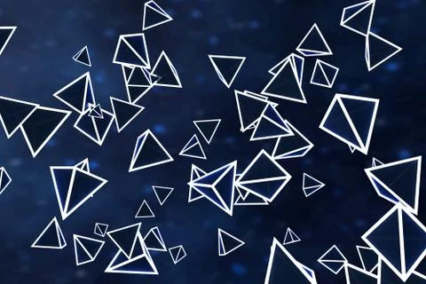 3d rendering, glowing triangle cube with dark background. Illustrazione stock