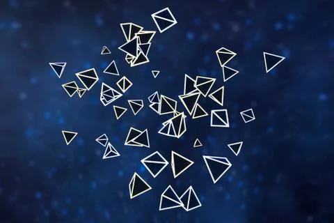 3d rendering, glowing triangle cube with dark background. Illustrazione stock