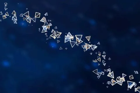 3d rendering, glowing triangle cube with dark background. Illustrazione stock