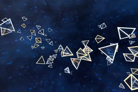 3d rendering, glowing triangle cube with dark background. Stock Illustration