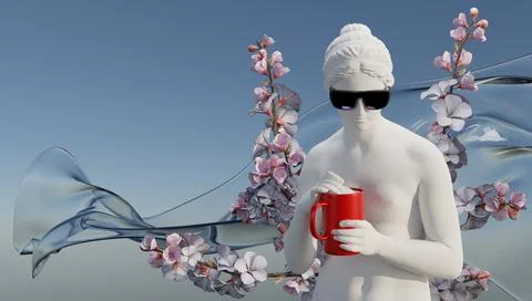 3d rendering. Goddess Hypnos drinking coffee. Stock Photos