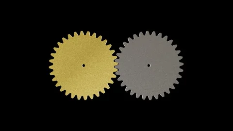 3D rendering of gold and silver gears interlocking. Partnership loop. Stock Footage 340298117