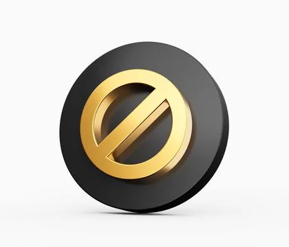 3D rendering of a gold banned icon button and no or wrong symbol isolated on whi Stock Illustration