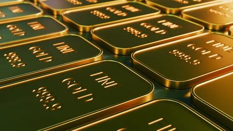 3D rendering of gold bars stamped "FINE GOLD 999.9" Stock Illustration