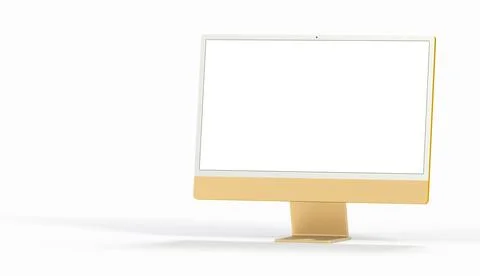 3D rendering of a gold computer display on a white background with copy space Stock Illustration