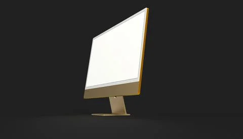 3D rendering of a gold computer screen on an isolated black background with copy Stock Illustration