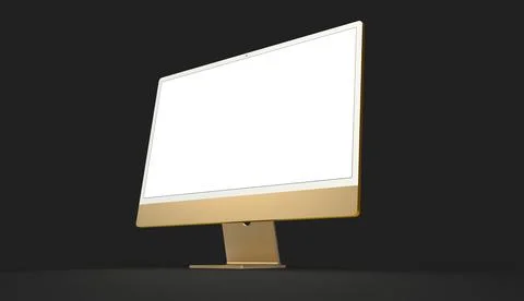 3D rendering of a gold computer screen on a black background with copy space イラスト素材