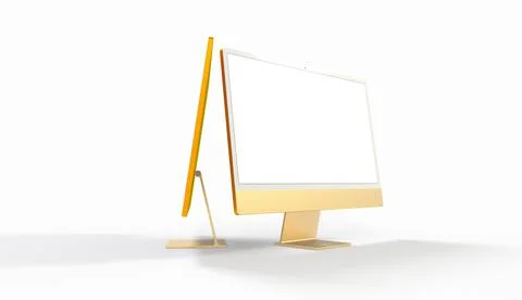 3D rendering of gold computer screens on an isolated white background with copy Stock Illustration