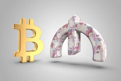 3D rendering gold cryptocurrency and hundred banknote material Azerbaijan cur Stock Illustration
