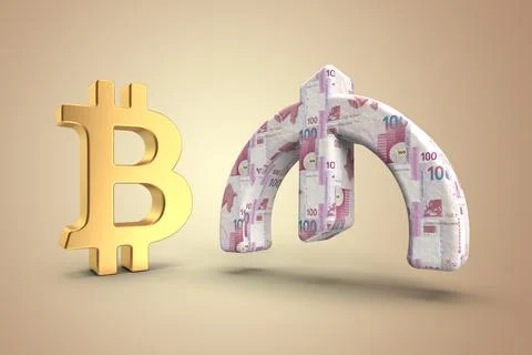 3D rendering gold cryptocurrency and hundred banknote material Azerbaijan cur Stock Illustration