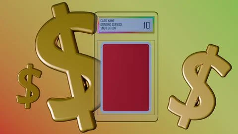 A 3D rendering of gold dollar sign and sealed graded trading card slabs Stock Illustration