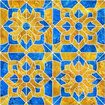 3D rendering gold seamless pattern for ceramic tiles. Arabesque. Stock Illustration
