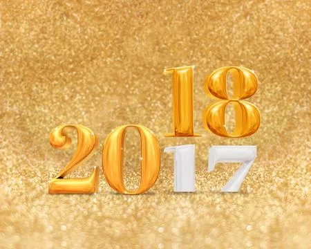 3d rendering golden 2017 number year change to 2018 year at golden sparkling  Stock Photos