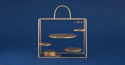 3d rendering of the golden bag outline Stock Illustration