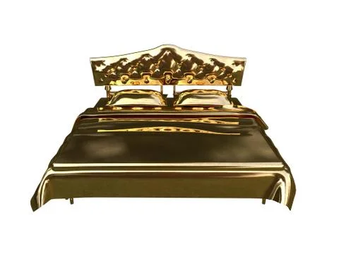 3d rendering of a golden bed isolated on a white background Stock Illustration