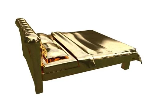 3d rendering of a golden bed isolated on a white background Stock Illustration