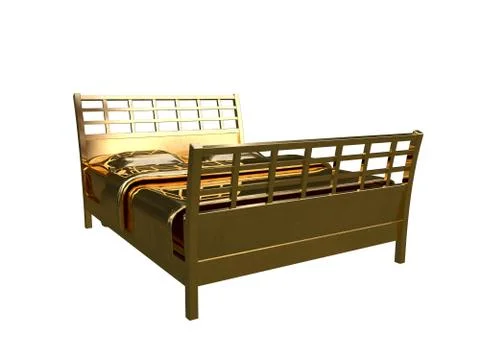 3d rendering of a golden bed isolated on a white background Stock Illustration