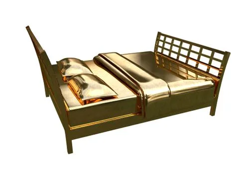 3d rendering of a golden bed isolated on a white background Stock Illustration