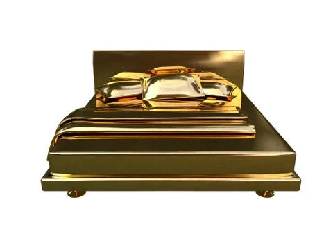 3d rendering of a golden bed isolated on a white background Stock Illustration