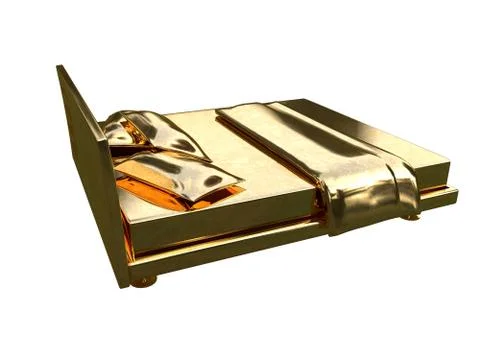 3d rendering of a golden bed isolated on a white background Stock Illustration