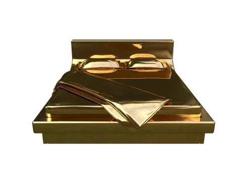 3d rendering of a golden bed isolated on a white background Stock Illustration