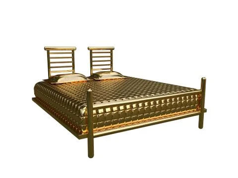3d rendering of a golden bed isolated on a white background Stock Illustration