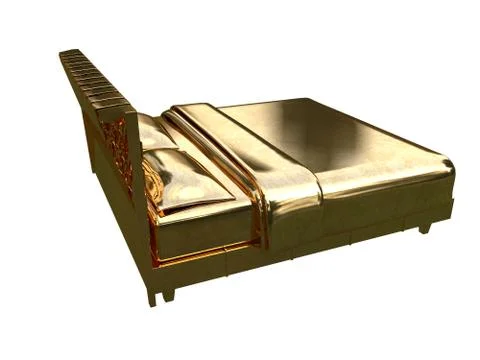 3d rendering of a golden bed isolated on a white background Stock Illustration