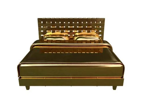 3d rendering of a golden bed isolated on a white background Stock Illustration