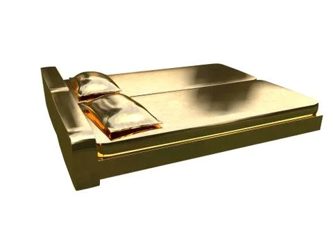 3d rendering of a golden bed isolated on a white background Stock Illustration