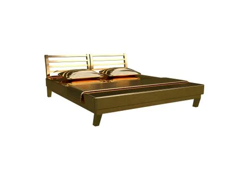 3d rendering of a golden bed isolated on a white background Stock Illustration