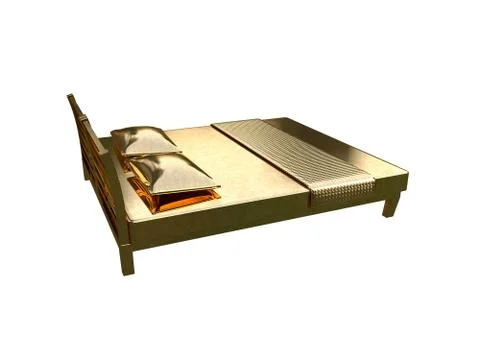 3d rendering of a golden bed isolated on a white background Stock Illustration