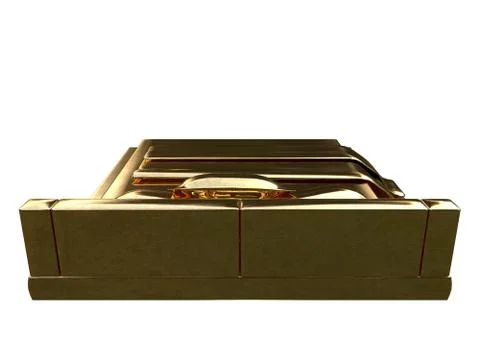 3d rendering of a golden bed isolated on a white background Stock Illustration