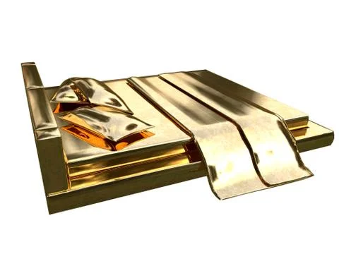 3d rendering of a golden bed isolated on a white background Stock Illustration